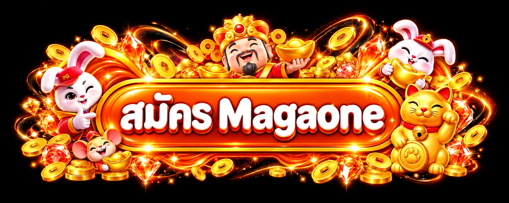 ปุ่มสมัคร Magaone พร้อมมาสคอต PG Soft